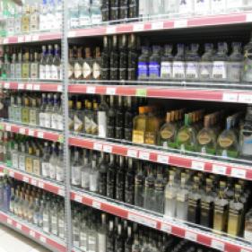 vodka shelf in a supermarket